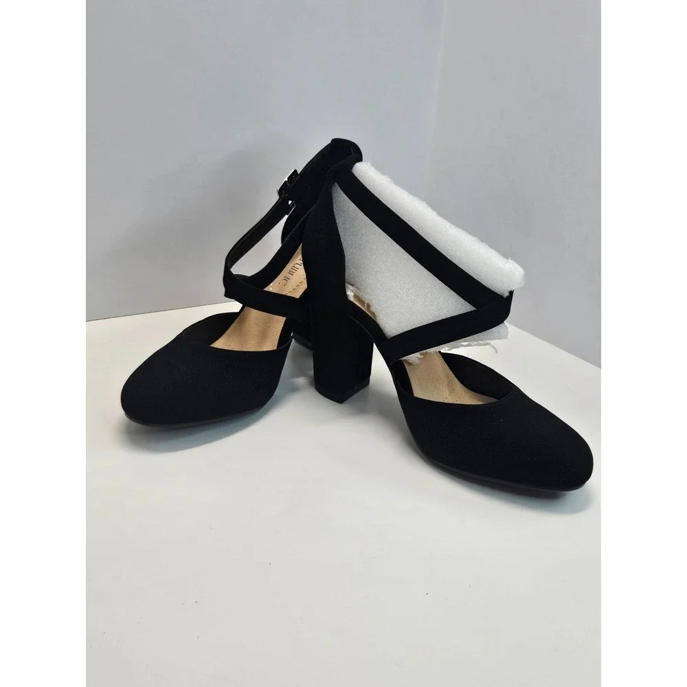 Pumps Chunky Heels Black Nubuck Suede Ankle Strappy With Buckle Women Size‎ 5.5